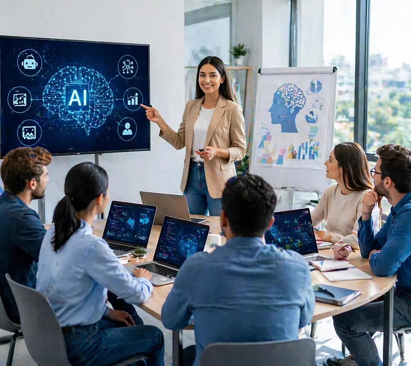 AI training instructor teaching corporate team about artificial intelligence