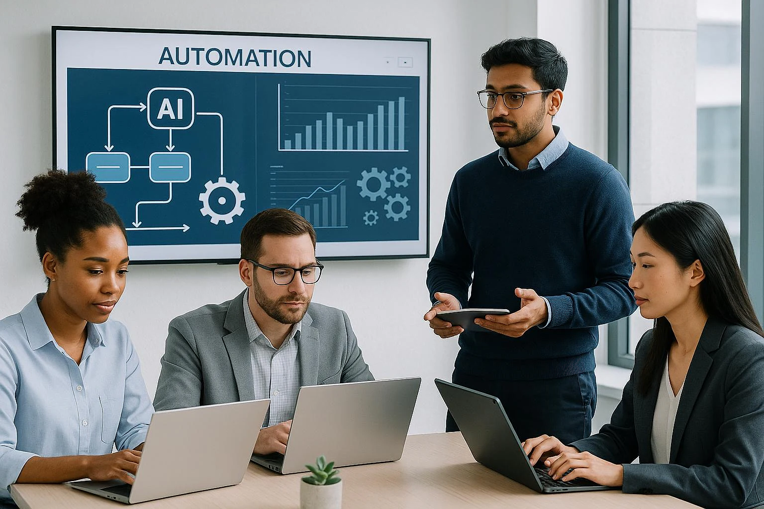AI process automation team designing and implementing automated business workflows