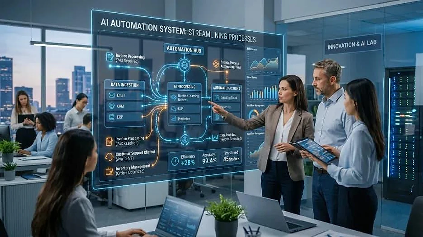 Custom AI automation system streamlining business processes and integrating multiple workflows