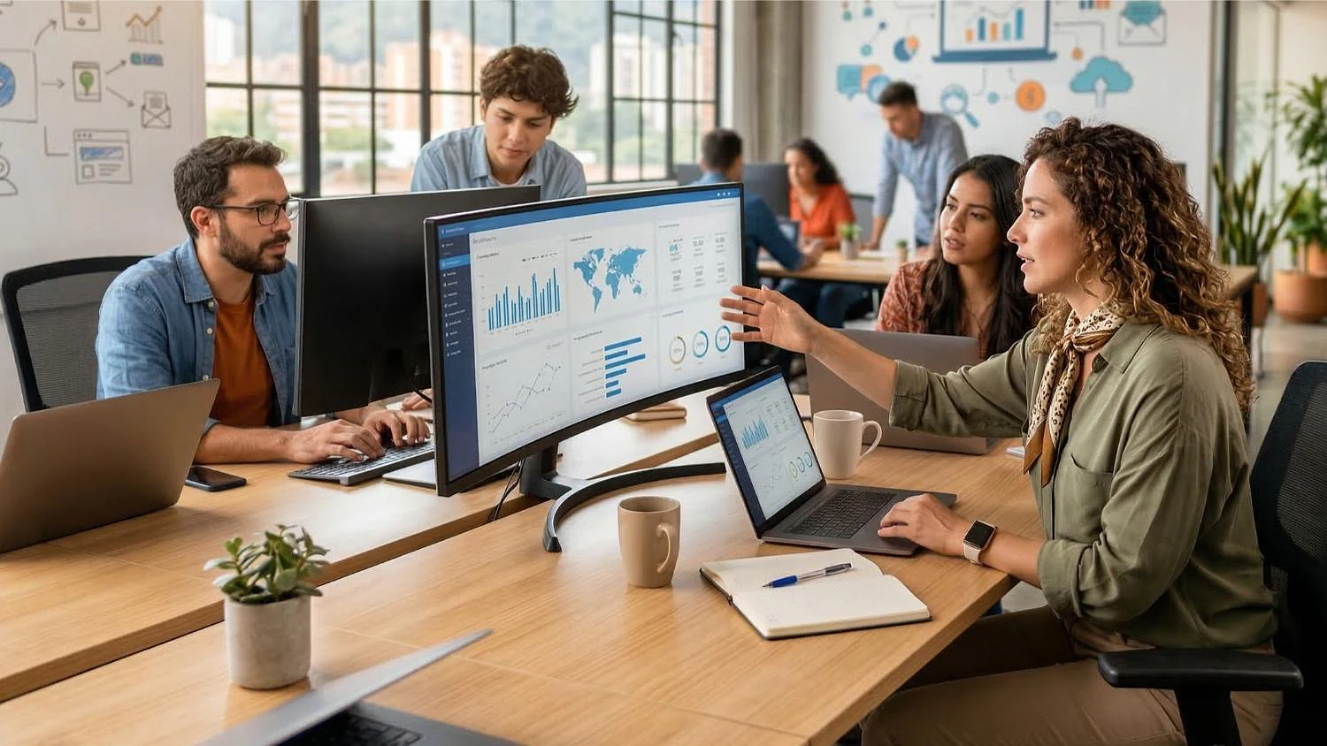 Digital marketing team developing business growth strategies using analytics and performance data